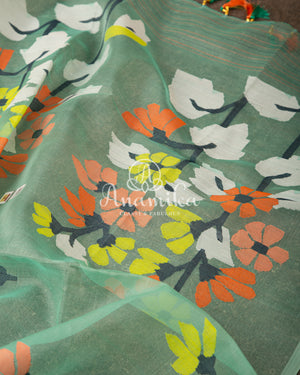 Mint Green Kora Jamdaani Saree with a beautiful Sequins Handwork Blouse