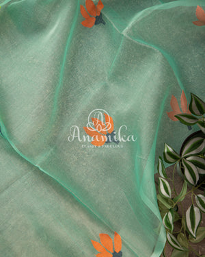 Mint Green Kora Jamdaani Saree with a beautiful Sequins Handwork Blouse