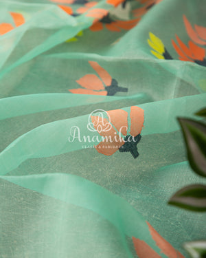 Mint Green Kora Jamdaani Saree with a beautiful Sequins Handwork Blouse