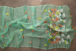 Mint Green Kora Jamdaani Saree with a beautiful Sequins Handwork Blouse
