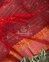 Beautiful Red Chanderi Silk Saree with a contrast green full sleeves handwork blouse