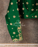 Beautiful Red Chanderi Silk Saree with a contrast green full sleeves handwork blouse