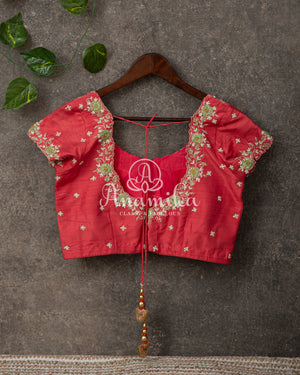 Grey Floral Tussar Silk with Pink Blouse