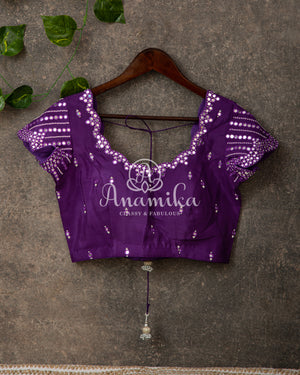 Purple Chiffon Crepe Saree with beautiful mirror work border