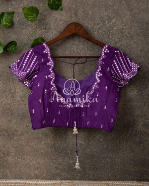 Purple Chiffon Crepe Saree with beautiful mirror work border