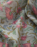Grey Floral Tussar Silk with Pink Blouse