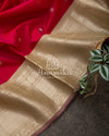 Dark Reddish Pink Gadwal Saree with a contrast beige color blouse