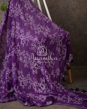 Purple Chiffon Crepe Saree with beautiful mirror work border