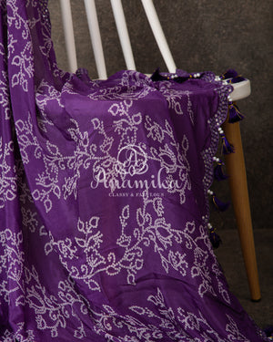 Purple Chiffon Crepe Saree with beautiful mirror work border