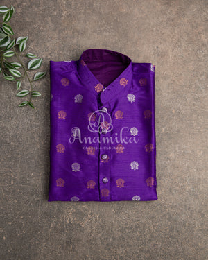 Purple Kurta with tiny zari woven buttis on silk base fabric