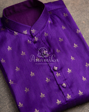 Purple Kurta with tiny zari woven buttis on silk base fabric