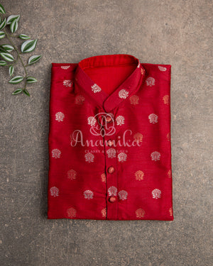 Red Kurta with tiny zari woven buttis on silk base fabric