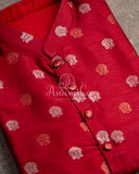 Red Kurta with tiny zari woven buttis on silk base fabric