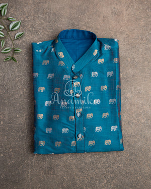 Teal Blue Kurta with tiny zari woven buttis on silk base fabric