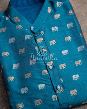 Teal Blue Kurta with tiny zari woven buttis on silk base fabric