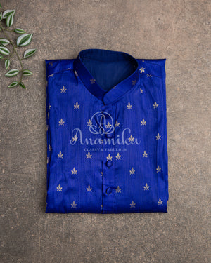 Dark Royal Blue Kurta with tiny zari woven buttis on silk base fabric