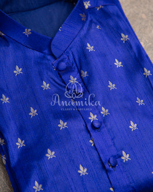 Dark Royal Blue Kurta with tiny zari woven buttis on silk base fabric