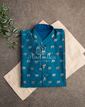 Teal Blue Kurta with tiny zari woven buttis on silk base fabric