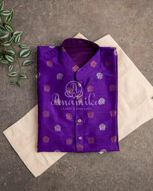 Purple Kurta with tiny zari woven buttis on silk base fabric