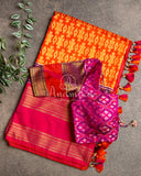 Orange Twill Ikkat saree with a beautiful kanchi border and pallu