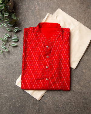 Bright Red Ikkat Silk Kurta