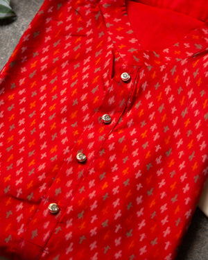 Bright Red Ikkat Silk Kurta