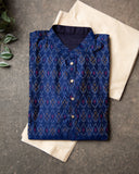 Dark Blue Ikkat Silk Kurta 2