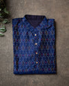 Dark Blue Ikkat Silk Kurta 2