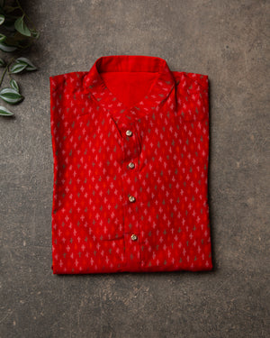 Bright Red Ikkat Silk Kurta