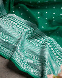 Forest Green Georgette Saree with Silver Buttis