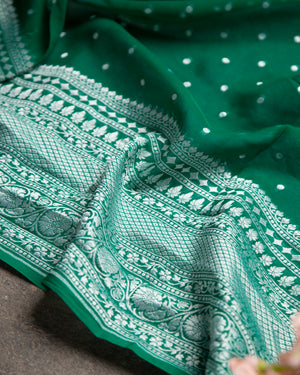 Forest Green Georgette Saree with Silver Buttis