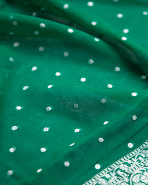 Forest Green Georgette Saree with Silver Buttis