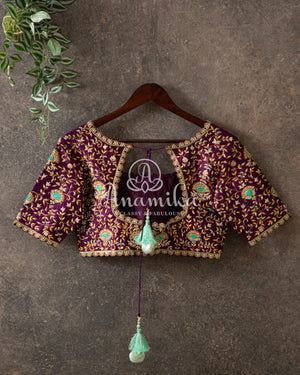 Teal Blue Gadwal Silk saree with contrast dark purple border