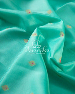 Teal Blue Gadwal Silk saree with contrast dark purple border