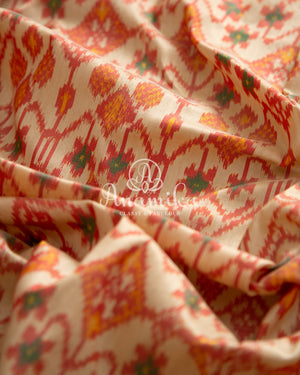 Biege Twill Ikkat saree with a beautiful kanchi border and pallu