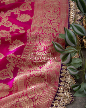 Breathtaking Banarasis with contrast zardosi work border - Pink & Purple