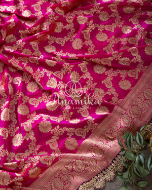 Breathtaking Banarasis with contrast zardosi work border - Pink & Purple