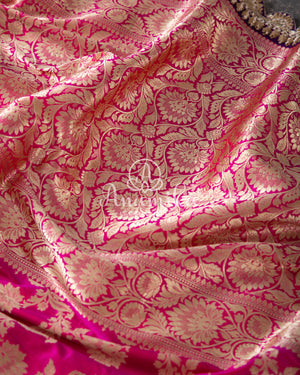 Breathtaking Banarasis with contrast zardosi work border - Pink & Purple