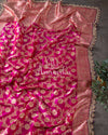 Breathtaking Banarasis with contrast zardosi work border - Pink & Purple