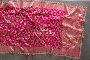 Breathtaking Banarasis with contrast zardosi work border - Pink & Purple