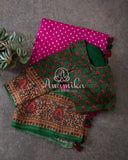 Pink Munga Silk Bandini with kalamkari border and blouse