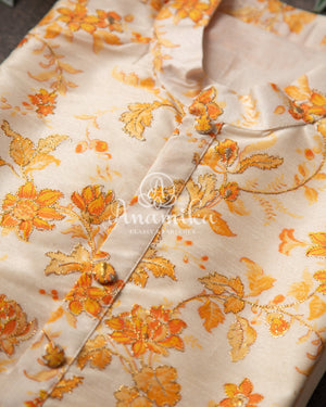 White base with yellow floral print Kurta