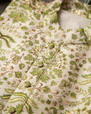 Green Rawsilk kurta with floral print and embroidery