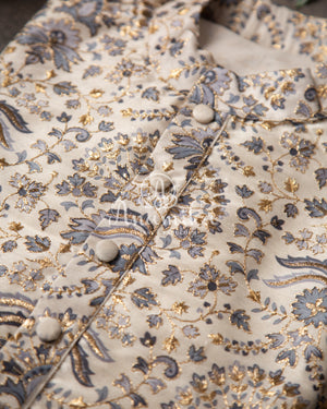 Grey Rawsilk Kurta with embroidery and floral prints