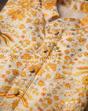 White base with yellow Rawsilk kurta with floral print and embroidery