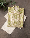 Green Rawsilk kurta with floral print and embroidery