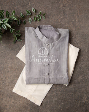 Grey Lenin kurta with tiny embroidered buttis