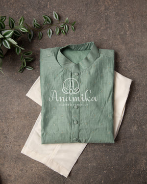 Pastel Green Lenin kurta with tiny embroidered buttis