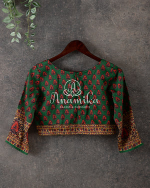 Pink Munga Silk Bandini with kalamkari border and blouse