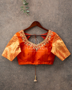 Brown Gadwal saree with grand kanchi pattu border in orange
